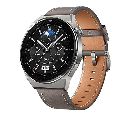 HUAWEI WATCH GT 3 Pro (48mm) (Gray leather). Titanium Case with Gray Leather Strap. Odin-B19V