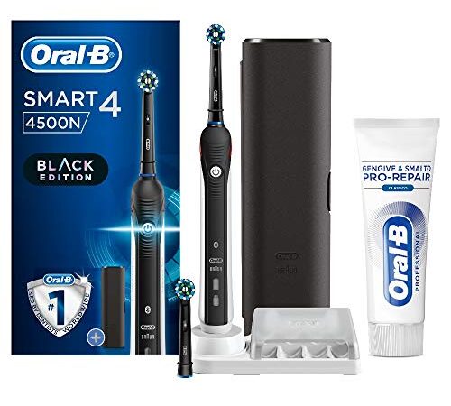 Oral-B Smart 4 (4500) Spazzolino Elettrico Oral B Testine Cross Action, Dentifricio Incluso, Due Testine, Nero