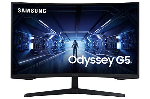 Samsung Monitor Gaming Odyssey G5 (C32G53), Curvo (1000R), 32", 2560x1440 (WQHD 2K), HDR10, VA, 144 Hz, 1 ms, FreeSync Premium, HDMI, Display Port, Ingresso Audio, Eye Saver Mode, Flicker Free, Nero