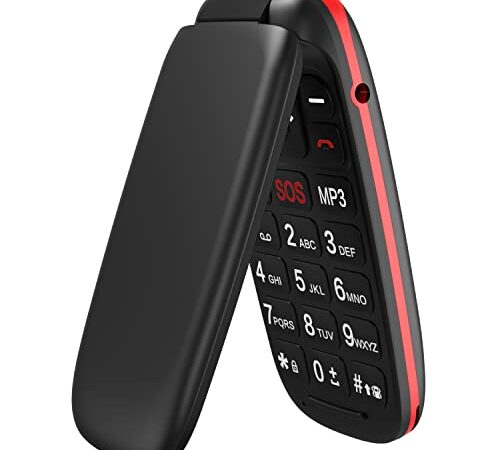 USHINING GSM Telefono Cellulare per Anziani, Telefono Cellulare a Conchiglia con Tasti Grandi Funzione SOS, Cellulare per Anziani Facile da Usare - Nero