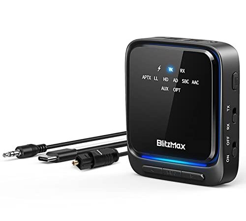 Adattatore Bluetooth 5.2, ricevitore trasmettitore Bluetooth, bassa latenza e HD, doppia connessione, uscita ottica digitale AUX + RCA + 3,5 mm, per TV/ altoparlante/stereo domestico/computer