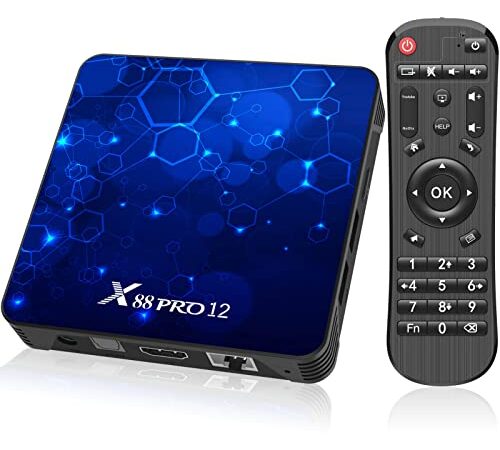 Android 12.0 TV Box, Android TV Box RK3318 Quad-Core 64bit Cortex-A53 2GB RAM 16GB ROM TV Box Support 4K 3D 2.4/5.0GHz WIFI BT5.0 10/100M Ethernet HDMI 2.0 H.265 HDR Smart TV Box