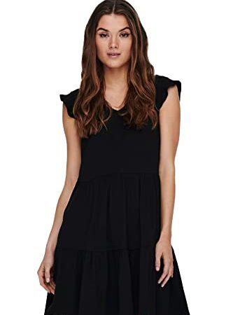 Only ONLMAY Life cap Sleeves Frill Dress Jrs Vestito, Nero, M Donna