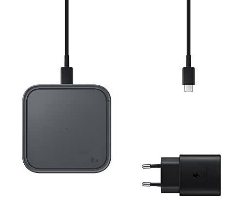 Samsung Wireless Charger Single 15W Fast Charging 2.0 con Caricabatterie 25W, Grigio Scuro