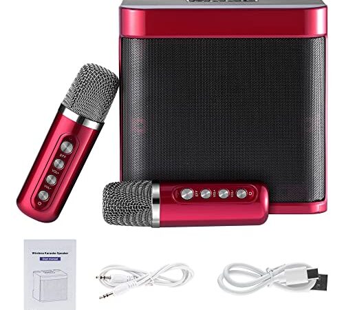 SEAAN Sistema di Karaoke, Mini Sistema di Altoparlanti PA Bluetooth con 2 Mini Microfoni Wireless, Karaoke Macchina Portatile per Bambini e Principianti